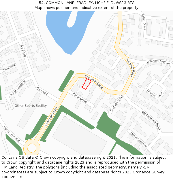 54, COMMON LANE, FRADLEY, LICHFIELD, WS13 8TG: Location map and indicative extent of plot