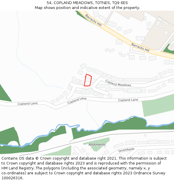 54, COPLAND MEADOWS, TOTNES, TQ9 6ES: Location map and indicative extent of plot