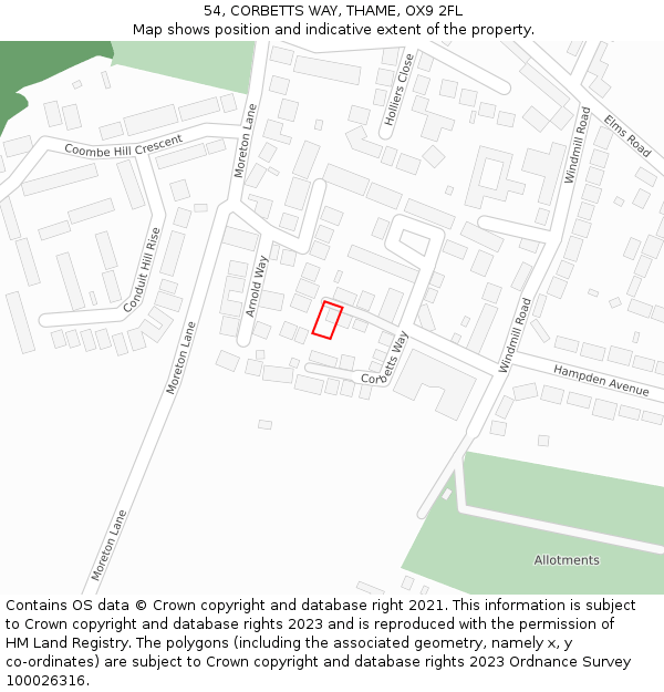 54, CORBETTS WAY, THAME, OX9 2FL: Location map and indicative extent of plot