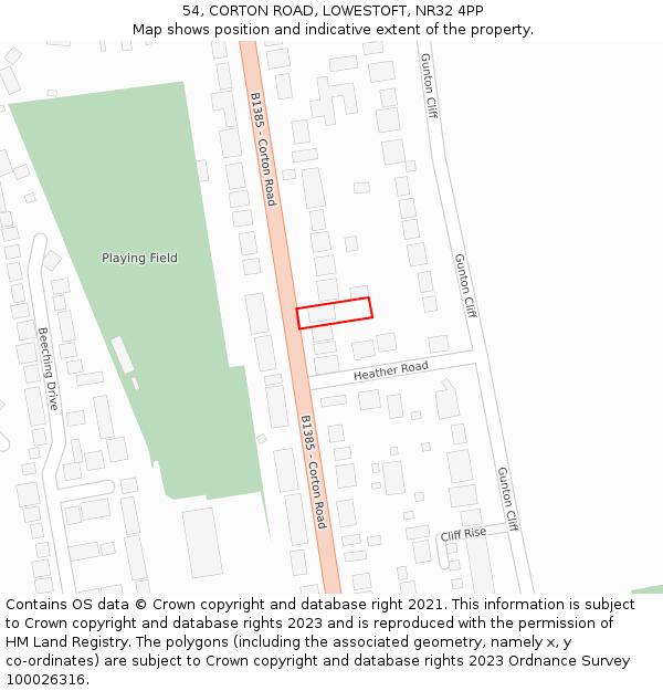 54, CORTON ROAD, LOWESTOFT, NR32 4PP: Location map and indicative extent of plot