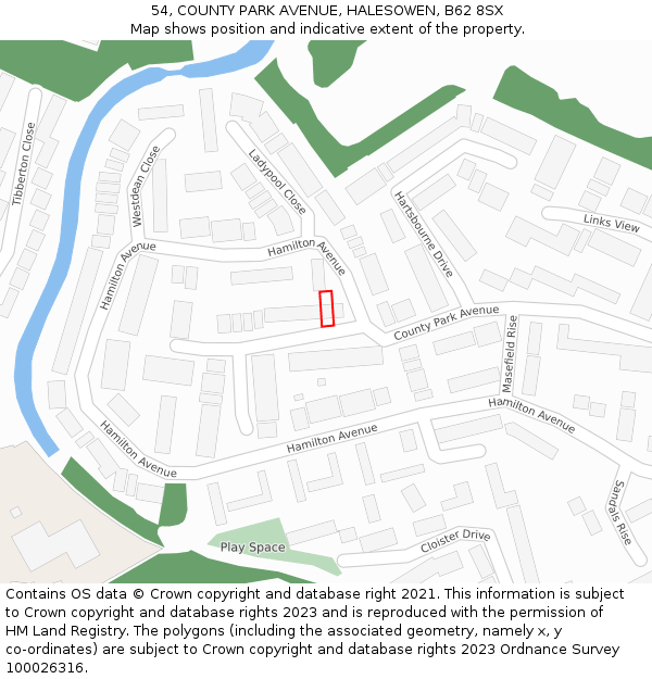 54, COUNTY PARK AVENUE, HALESOWEN, B62 8SX: Location map and indicative extent of plot
