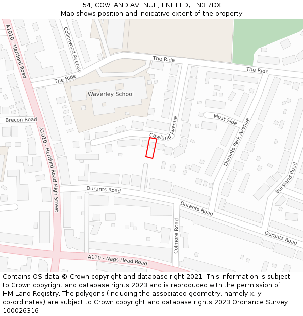 54, COWLAND AVENUE, ENFIELD, EN3 7DX: Location map and indicative extent of plot