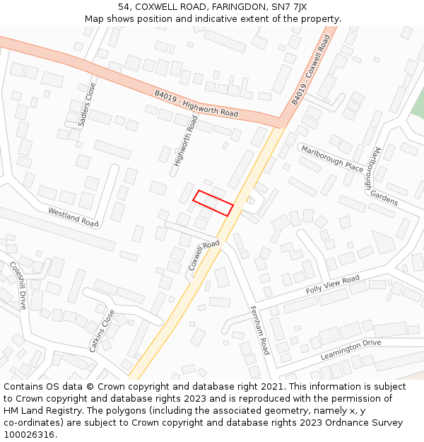 54, COXWELL ROAD, FARINGDON, SN7 7JX: Location map and indicative extent of plot