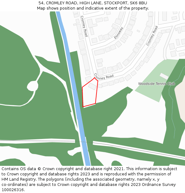 54, CROMLEY ROAD, HIGH LANE, STOCKPORT, SK6 8BU: Location map and indicative extent of plot