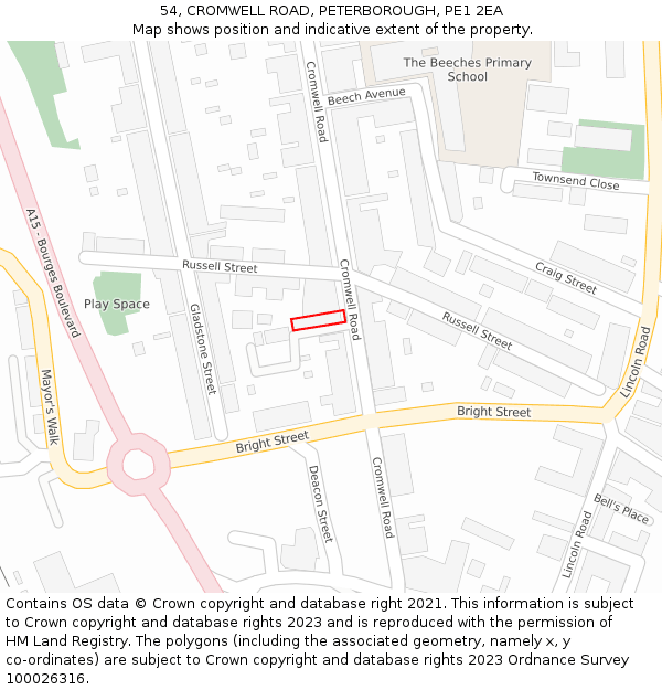 54, CROMWELL ROAD, PETERBOROUGH, PE1 2EA: Location map and indicative extent of plot