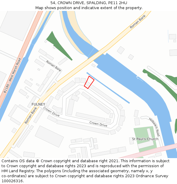 54, CROWN DRIVE, SPALDING, PE11 2HU: Location map and indicative extent of plot