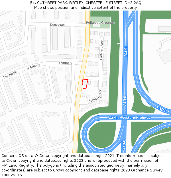 54, CUTHBERT PARK, BIRTLEY, CHESTER LE STREET, DH3 2AQ: Location map and indicative extent of plot