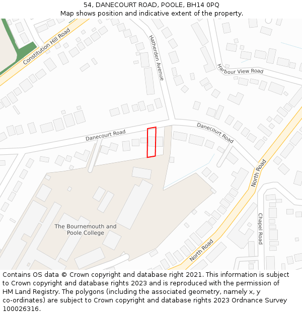 54, DANECOURT ROAD, POOLE, BH14 0PQ: Location map and indicative extent of plot