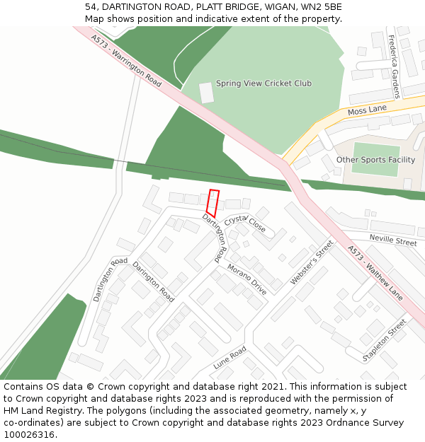 54, DARTINGTON ROAD, PLATT BRIDGE, WIGAN, WN2 5BE: Location map and indicative extent of plot