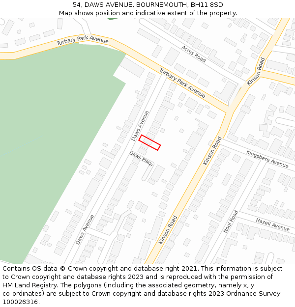 54, DAWS AVENUE, BOURNEMOUTH, BH11 8SD: Location map and indicative extent of plot