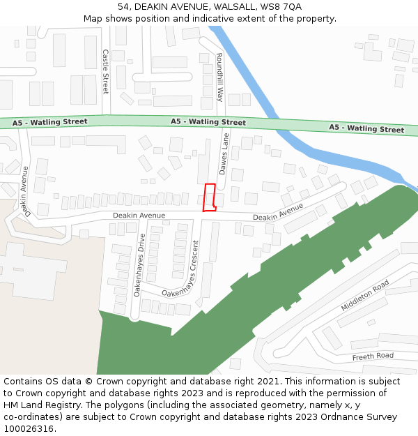 54, DEAKIN AVENUE, WALSALL, WS8 7QA: Location map and indicative extent of plot