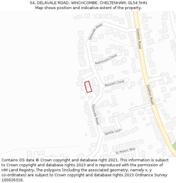 54, DELAVALE ROAD, WINCHCOMBE, CHELTENHAM, GL54 5HN: Location map and indicative extent of plot