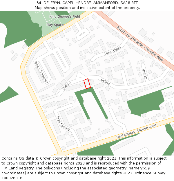 54, DELFRYN, CAPEL HENDRE, AMMANFORD, SA18 3TT: Location map and indicative extent of plot