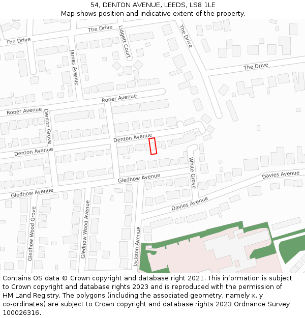 54, DENTON AVENUE, LEEDS, LS8 1LE: Location map and indicative extent of plot