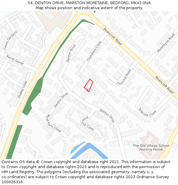 54, DENTON DRIVE, MARSTON MORETAINE, BEDFORD, MK43 0NA: Location map and indicative extent of plot