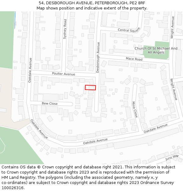 54, DESBOROUGH AVENUE, PETERBOROUGH, PE2 8RF: Location map and indicative extent of plot