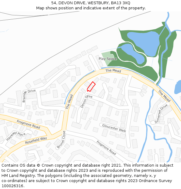 54, DEVON DRIVE, WESTBURY, BA13 3XQ: Location map and indicative extent of plot