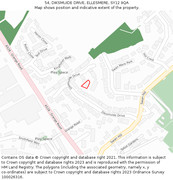 54, DIKSMUIDE DRIVE, ELLESMERE, SY12 9QA: Location map and indicative extent of plot