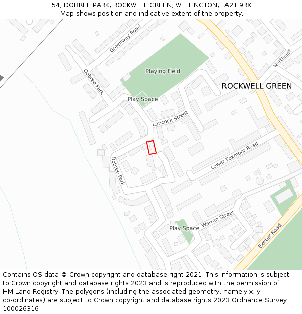 54, DOBREE PARK, ROCKWELL GREEN, WELLINGTON, TA21 9RX: Location map and indicative extent of plot