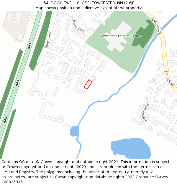 54, DOCKLEWELL CLOSE, TOWCESTER, NN12 6JF: Location map and indicative extent of plot