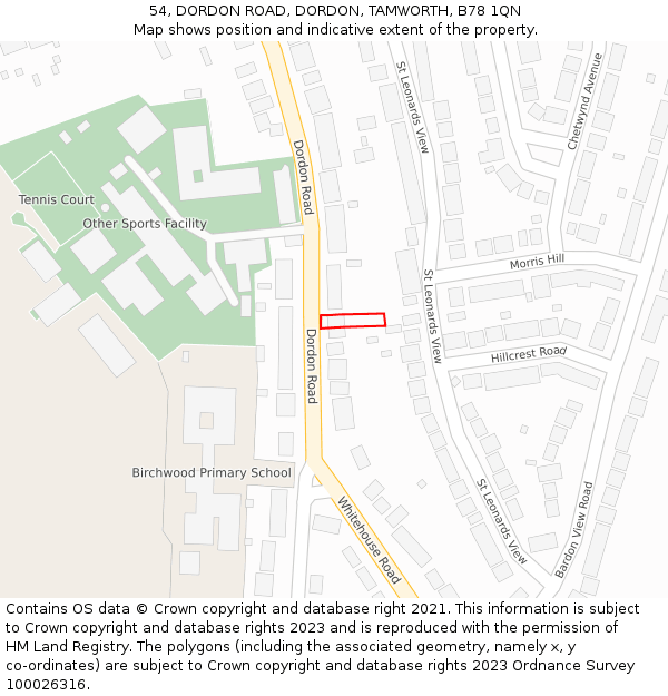 54, DORDON ROAD, DORDON, TAMWORTH, B78 1QN: Location map and indicative extent of plot