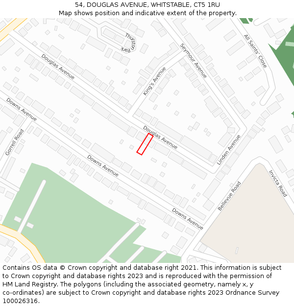 54, DOUGLAS AVENUE, WHITSTABLE, CT5 1RU: Location map and indicative extent of plot