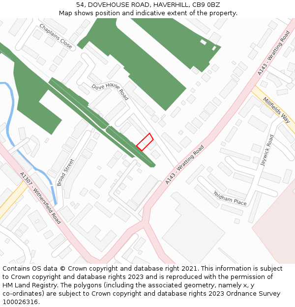 54, DOVEHOUSE ROAD, HAVERHILL, CB9 0BZ: Location map and indicative extent of plot