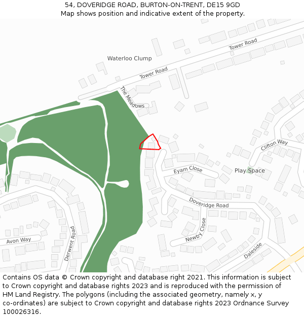 54, DOVERIDGE ROAD, BURTON-ON-TRENT, DE15 9GD: Location map and indicative extent of plot