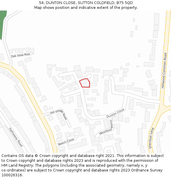 54, DUNTON CLOSE, SUTTON COLDFIELD, B75 5QD: Location map and indicative extent of plot