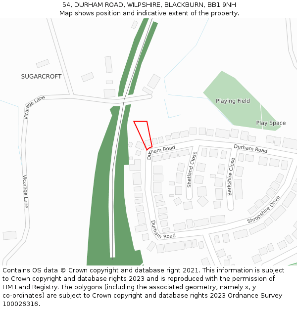 54, DURHAM ROAD, WILPSHIRE, BLACKBURN, BB1 9NH: Location map and indicative extent of plot