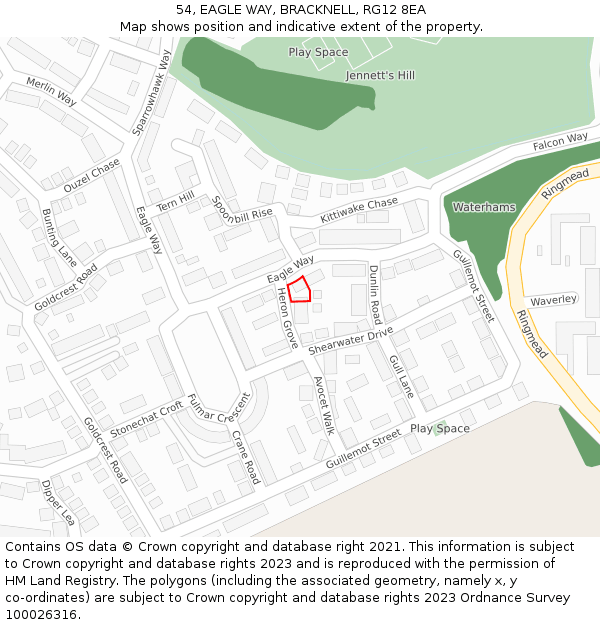54, EAGLE WAY, BRACKNELL, RG12 8EA: Location map and indicative extent of plot