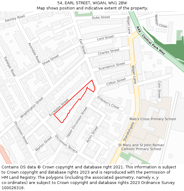 54, EARL STREET, WIGAN, WN1 2BW: Location map and indicative extent of plot