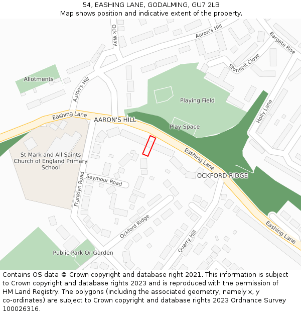 54, EASHING LANE, GODALMING, GU7 2LB: Location map and indicative extent of plot
