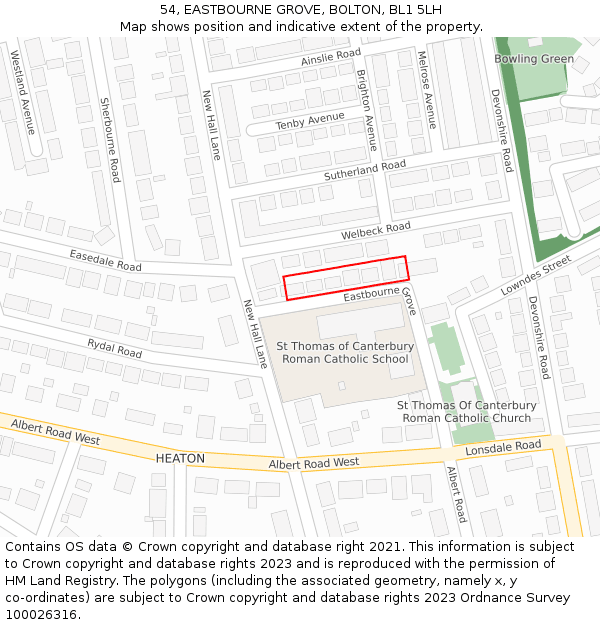 54, EASTBOURNE GROVE, BOLTON, BL1 5LH: Location map and indicative extent of plot