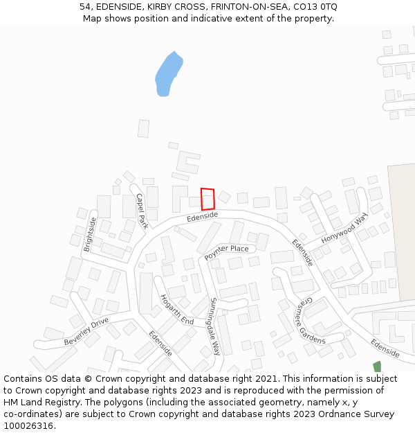 54, EDENSIDE, KIRBY CROSS, FRINTON-ON-SEA, CO13 0TQ: Location map and indicative extent of plot