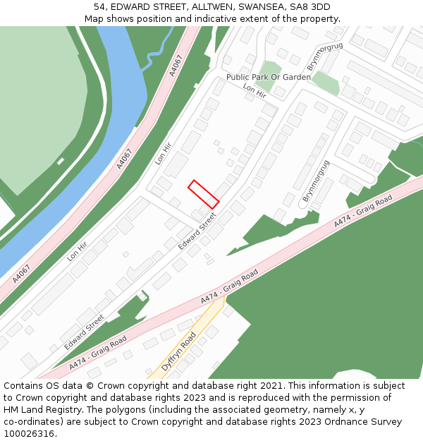 54, EDWARD STREET, ALLTWEN, SWANSEA, SA8 3DD: Location map and indicative extent of plot