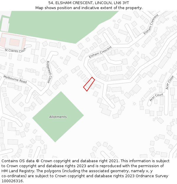 54, ELSHAM CRESCENT, LINCOLN, LN6 3YT: Location map and indicative extent of plot