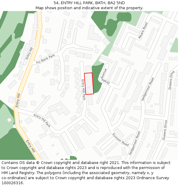 54, ENTRY HILL PARK, BATH, BA2 5ND: Location map and indicative extent of plot