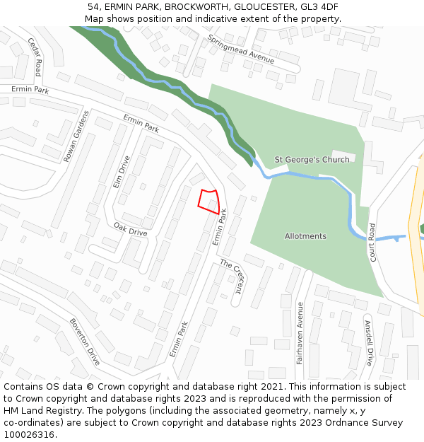 54, ERMIN PARK, BROCKWORTH, GLOUCESTER, GL3 4DF: Location map and indicative extent of plot