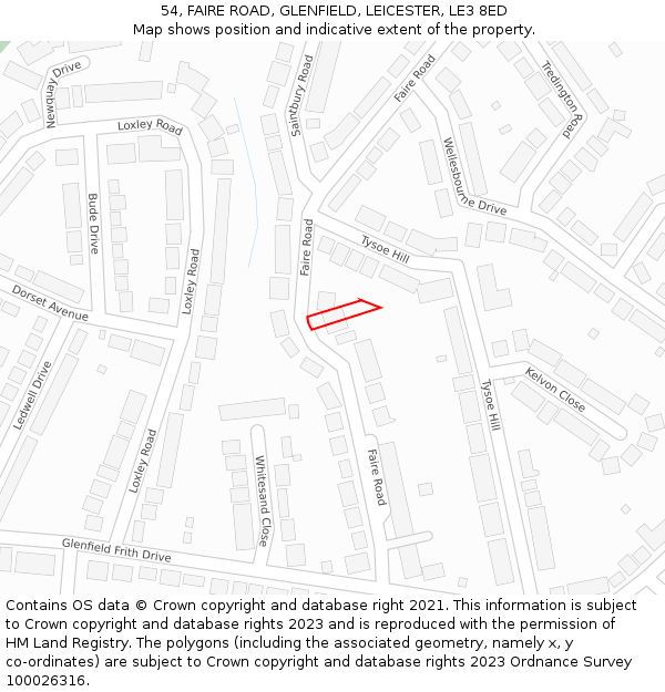 54, FAIRE ROAD, GLENFIELD, LEICESTER, LE3 8ED: Location map and indicative extent of plot