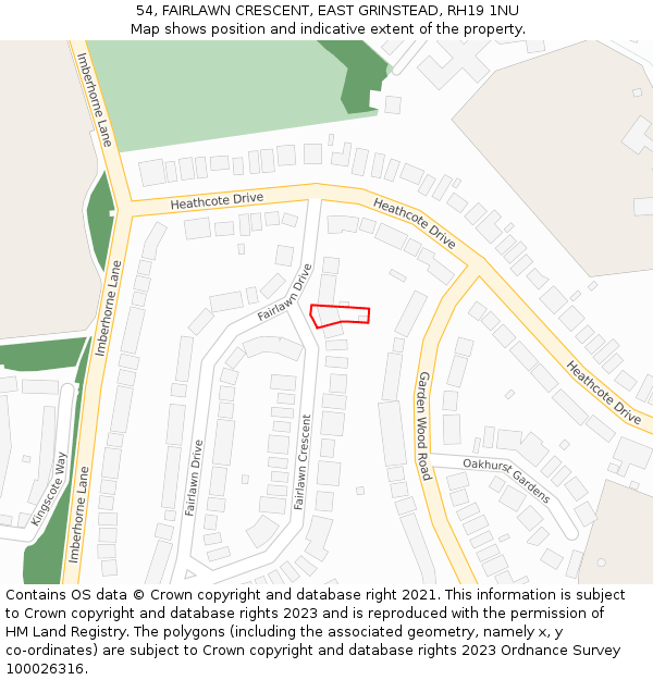 54, FAIRLAWN CRESCENT, EAST GRINSTEAD, RH19 1NU: Location map and indicative extent of plot