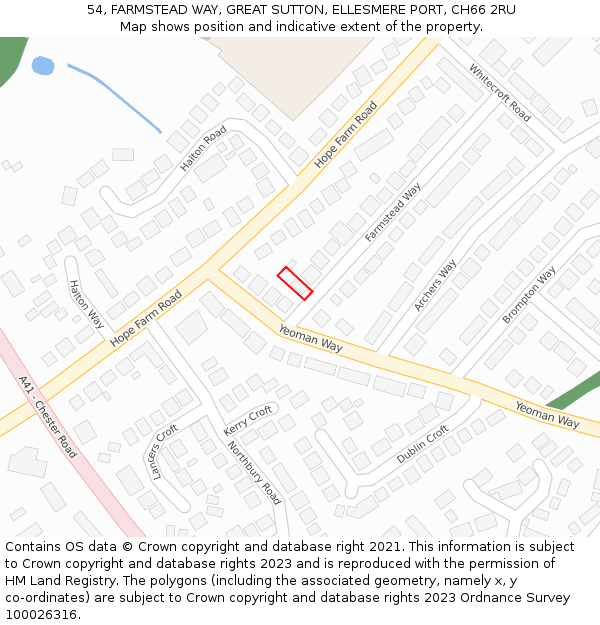 54, FARMSTEAD WAY, GREAT SUTTON, ELLESMERE PORT, CH66 2RU: Location map and indicative extent of plot