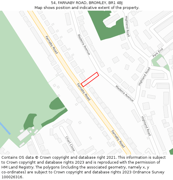 54, FARNABY ROAD, BROMLEY, BR1 4BJ: Location map and indicative extent of plot