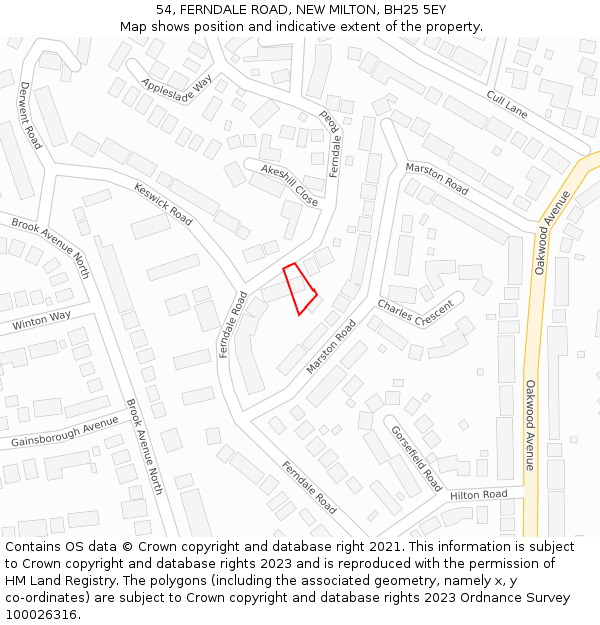 54, FERNDALE ROAD, NEW MILTON, BH25 5EY: Location map and indicative extent of plot