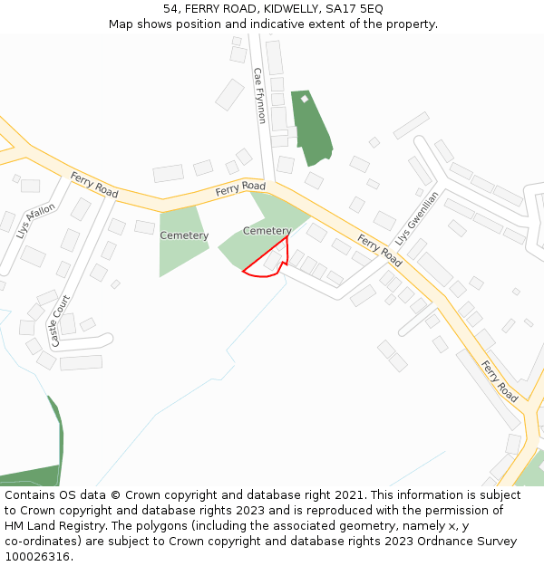 54, FERRY ROAD, KIDWELLY, SA17 5EQ: Location map and indicative extent of plot