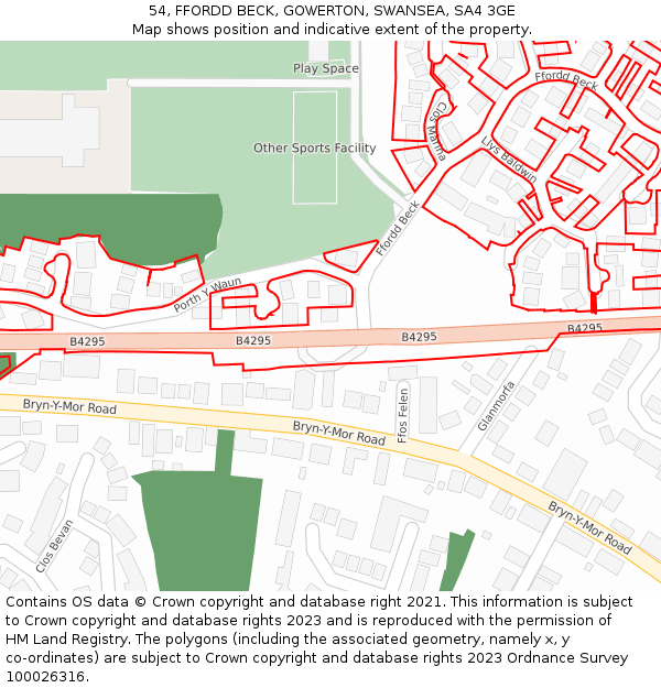 54, FFORDD BECK, GOWERTON, SWANSEA, SA4 3GE: Location map and indicative extent of plot