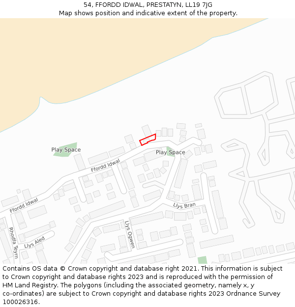 54, FFORDD IDWAL, PRESTATYN, LL19 7JG: Location map and indicative extent of plot