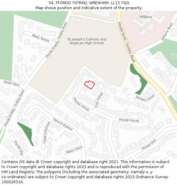 54, FFORDD YSTRAD, WREXHAM, LL13 7QQ: Location map and indicative extent of plot