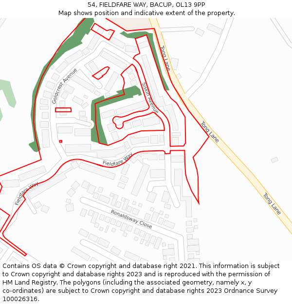 54, FIELDFARE WAY, BACUP, OL13 9PP: Location map and indicative extent of plot