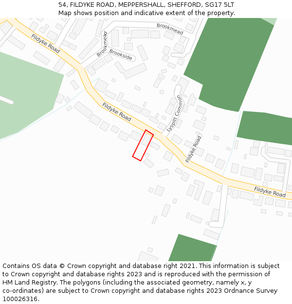 54, FILDYKE ROAD, MEPPERSHALL, SHEFFORD, SG17 5LT: Location map and indicative extent of plot